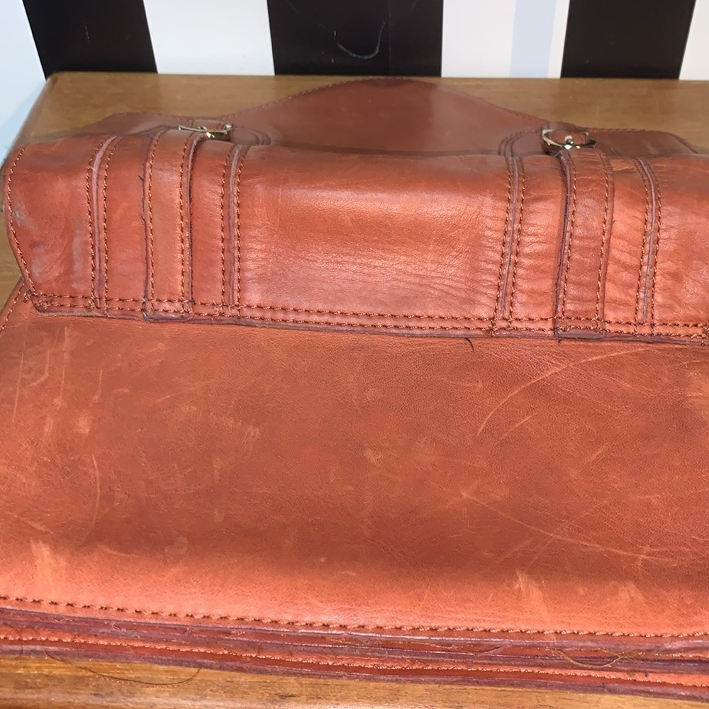 Vintage 70s Brown Genuine Leather Clutch Purse Envelope Style Hand Bag - Picture 6 of 9